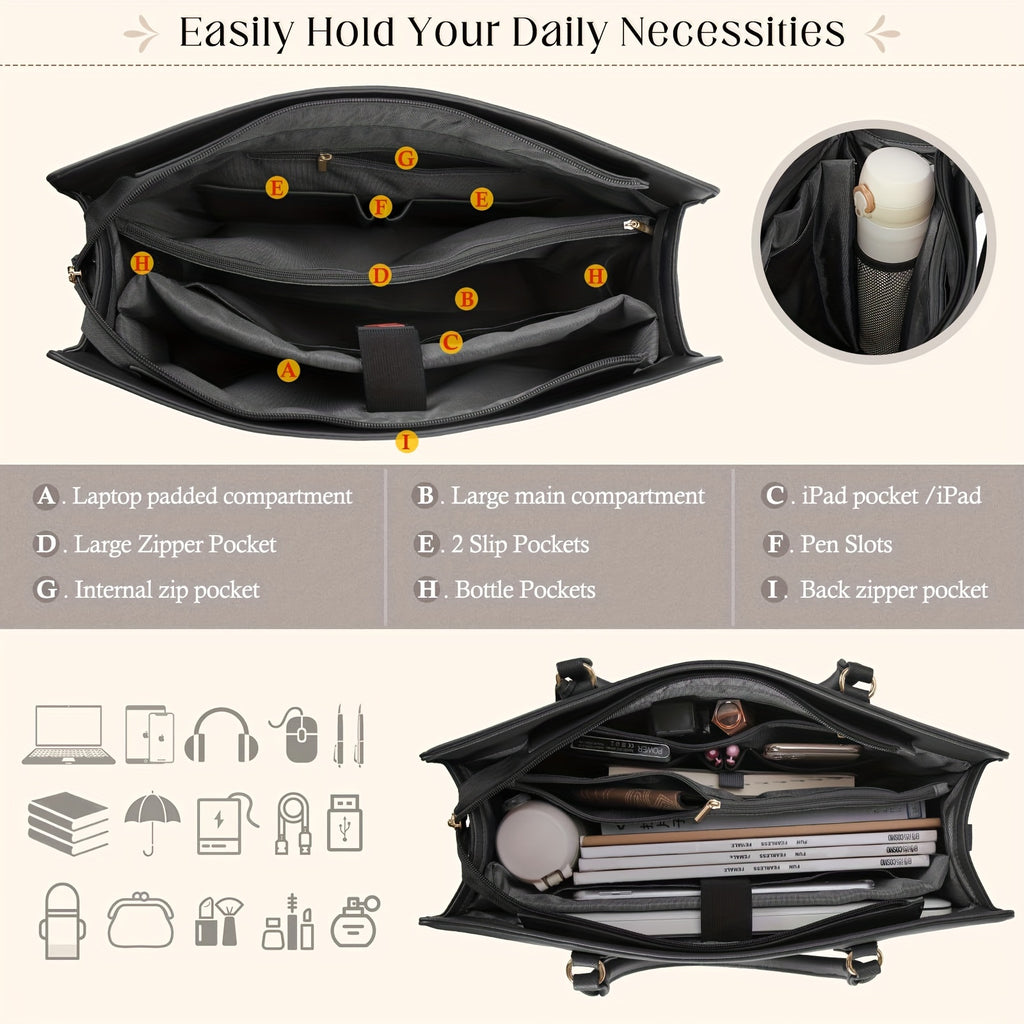 Bolso Portátil Mujer 15.6" Impermeable - Maletín Profesional Oficina - Negro