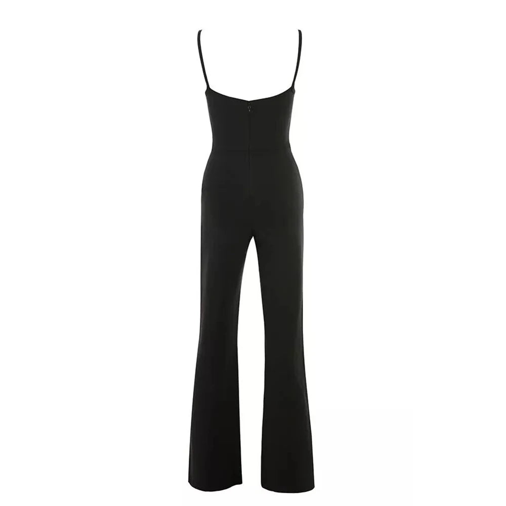 Mono bandage negro cuello halter espalda descubierta pierna acampanada fiesta nocturna mujer
