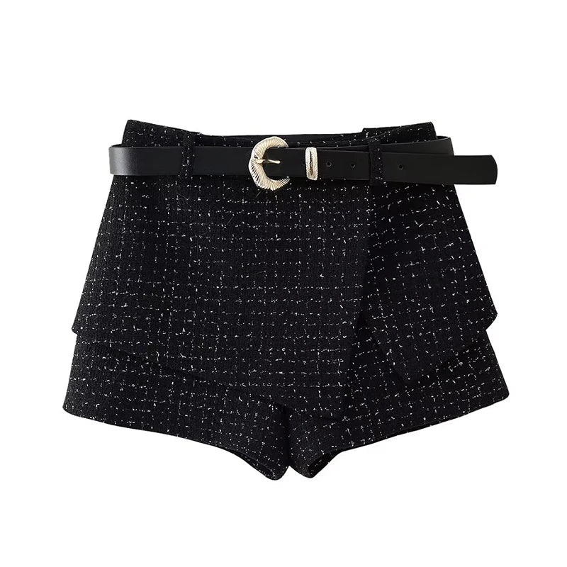 Conjunto 2 piezas mujer chaleco cuello redondo shorts culotte elegante oficina verano estilo
