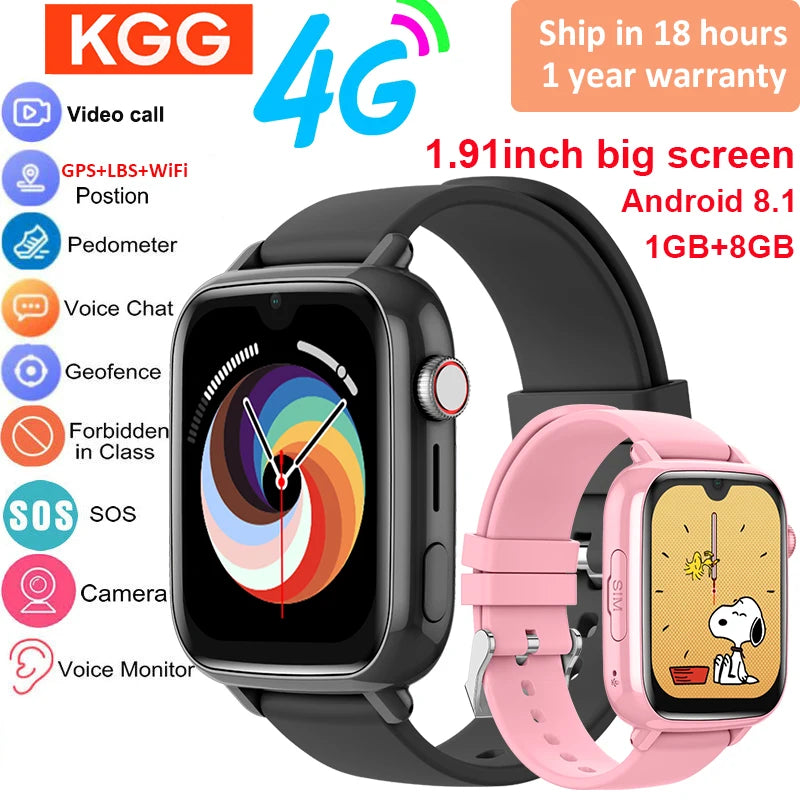 Smartwatch 4G para niños GPS WiFi videollamadas SOS vista frontal
