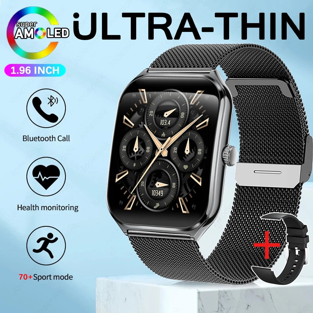 Smartwatch Ultra Delgado 7.5mm - Pantalla AMOLED 1.96" - Llamadas Bluetooth - Monitor Cardíaco - Resistente al Agua