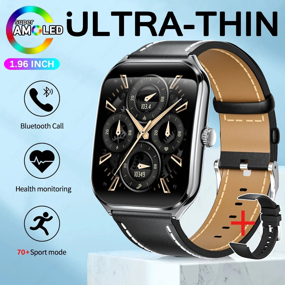 Smartwatch Ultra Delgado 7.5mm - Pantalla AMOLED 1.96" - Llamadas Bluetooth - Monitor Cardíaco - Resistente al Agua