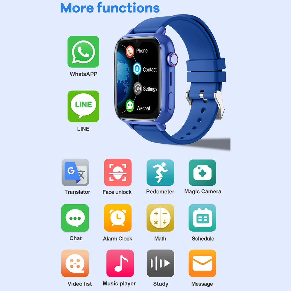 Smartwatch 4G para Niños con Descarga de Apps - GPS + WiFi - Videollamadas - SOS - Cámara - Rastreador de Ubicación