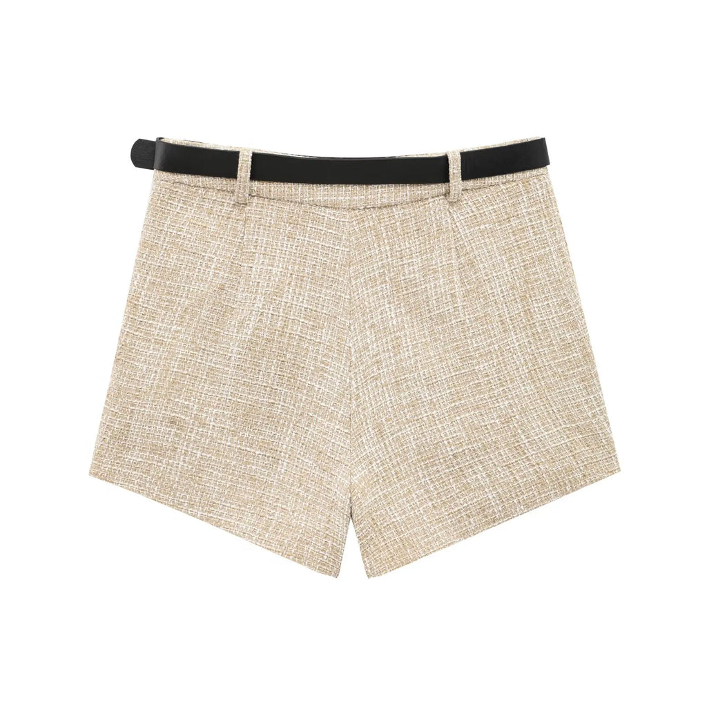 Conjunto 2 piezas mujer chaleco shorts culotte cinturón elegante oficina verano formal
