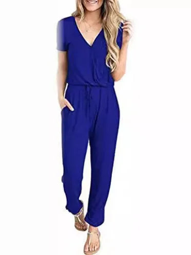 Mono mujer escote v cruzado pierna recta poliéster verano casual urbano detalles
