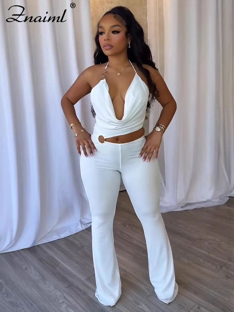 Mono sexy calado espalda descubierta escote v profundo pierna acampanada club nocturno modelo
