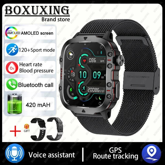 Smartwatch militar GPS resistente llamadas Bluetooth resistente agua
