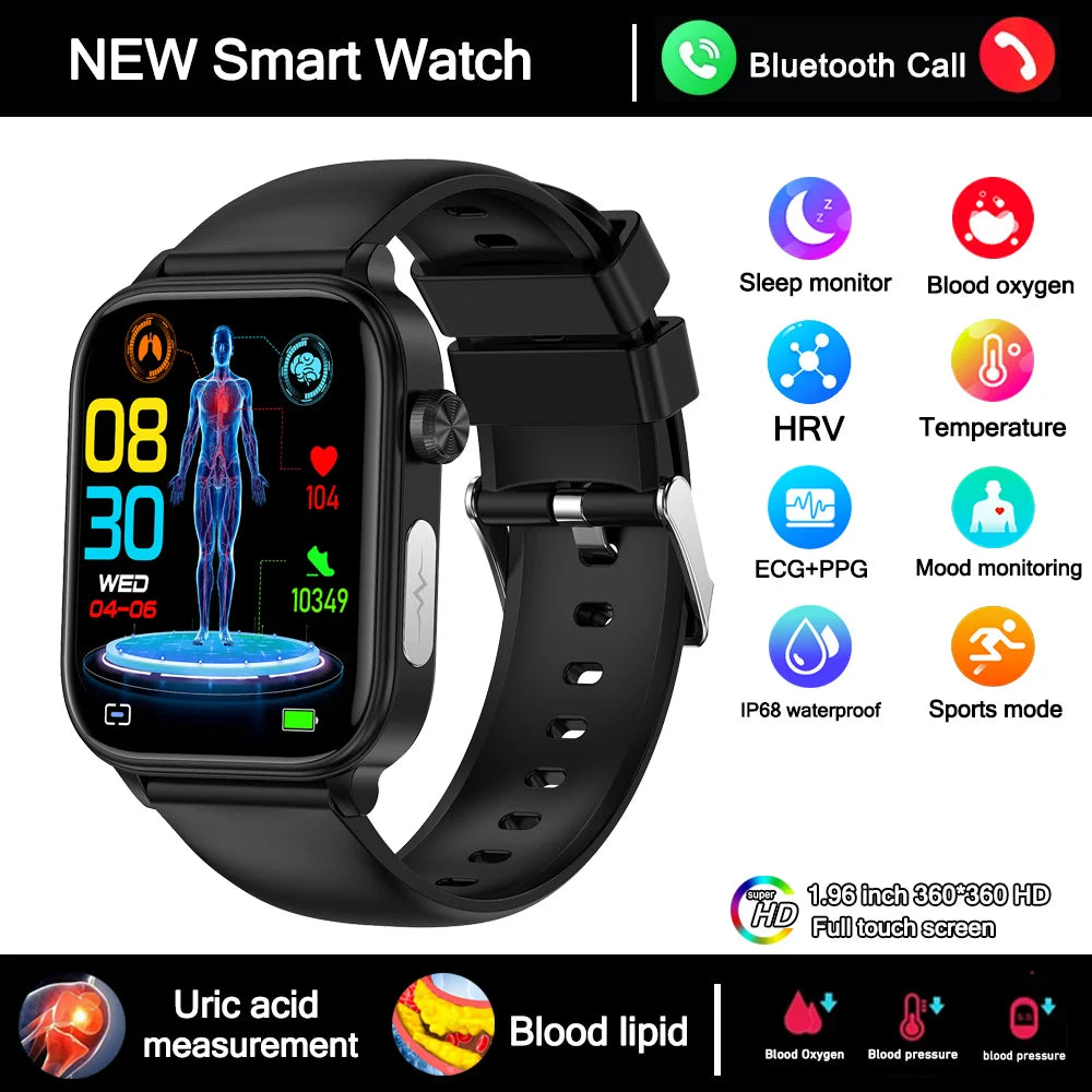 Smartwatch Médico Diagnóstico - Lípidos Sanguíneos - Ácido Úrico - Presión Arterial - ECG+PPG - Llamadas Bluetooth