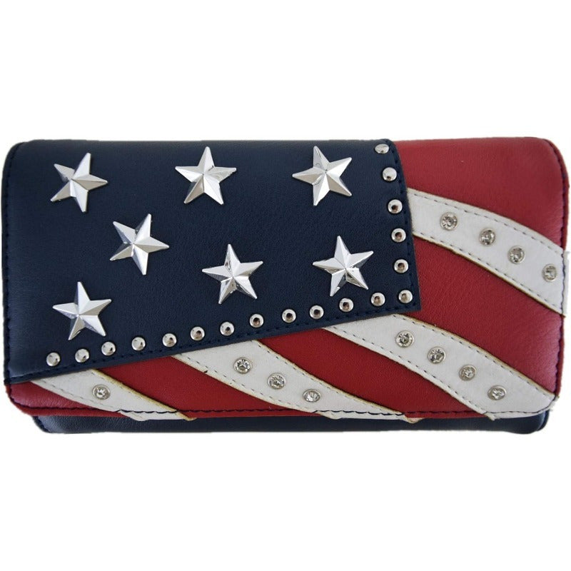American Flag Stars And Stripes Rhinestone Women Handbag Country Purses Wallet Set