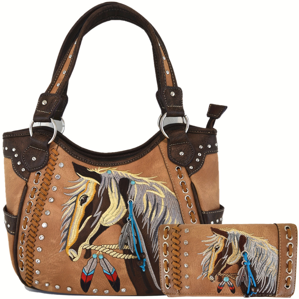 Bolso western caballo bordado corte láser cowgirl country vista frontal
