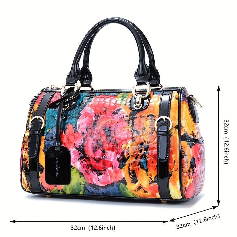 Bolso Boston tote cuero genuino crossbody ajustable detalles
