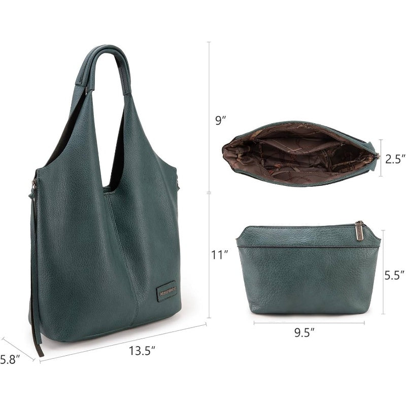 Bolso hobo verde oliva espacioso casual mujer detalles
